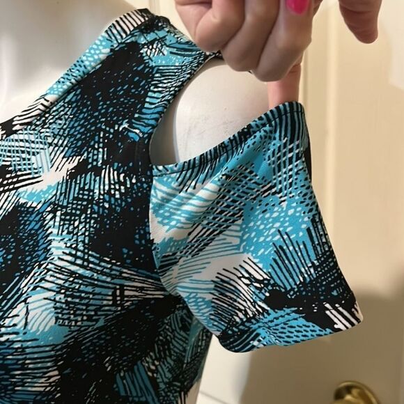 Michael Kors Cold Shoulder Blue and Black and White Mini Dress - Picture 3 of 11